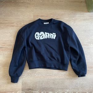 Ganni logo patch long sleeve sweater
